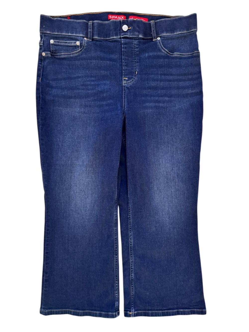 Spanx Wide Leg Jeans Size 1X Petite 24” Inseam Pull On Medium Wash Shaping Denim